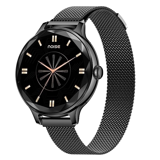 Noise Diva Smartwatch with Diamond Cut dial, Glossy Metallic Finish, AMOLED Display, Mesh Metal and Leather Strap Options, 100+ Watch Faces, Female Cycle Tracker Smart Watch for Women (Black Link) Noise Diva Smartwatch with Diamond Cut dial, Glossy Metallic Finish, AMOLED Display, Mesh Metal and Leather Strap Options, 100+ Watch Faces, Female Cycle Tracker Smart Watch for Women (Black Link)
