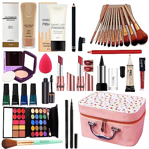 volo All In One Makeup Kit(2 Lipstick,Eye Shadow,Foundation,Sindoor,Pen Eyeliner,Compact,Primer,Kajal,,Makeup Brush, Mascara, Concealer, Lipliner,Eyebrow pencil, 12 pcs. Brush Set, Puff, 4 liquid eyeliner 1 Kit) volo All In One Makeup Kit(2 Lipstick,Eye Shadow,Foundation,Sindoor,Pen Eyeliner,Compact,Primer,Kajal,,Makeup Brush, Mascara, Concealer, Lipliner,Eyebrow pencil, 12 pcs. Brush Set, Puff, 4 liquid eyeliner 1 Kit)