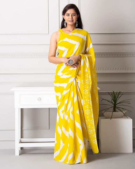 Lehariya Print Cotton Mulmul Saree for Women