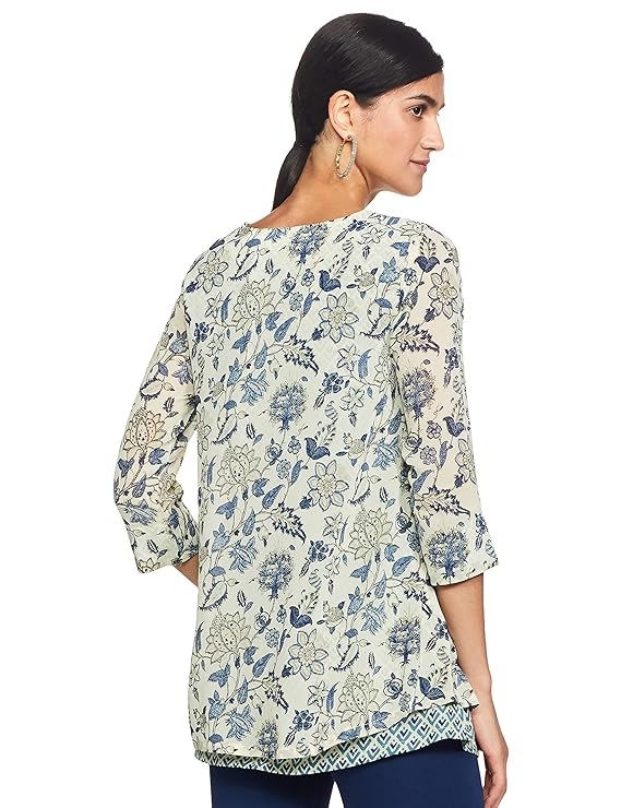 BIBA Womens Floral Printed Layered Top